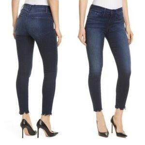 Frame Le Skinny de Jeanne Mid Rise Dark Wash Raw Edge Step Hem Jeans Size 27